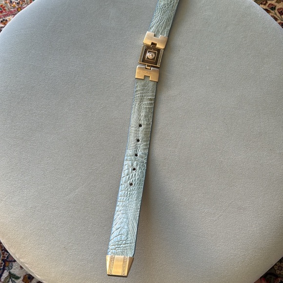HOLSTER leather Belt Light Blue Croc Belt, Gold Greek Key, Made in Mexico - Picture 6 of 13